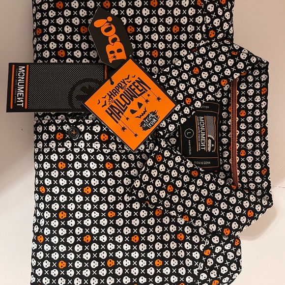Men's Halloween Casual Shirt - Black and Orange - Picture 1 of 6